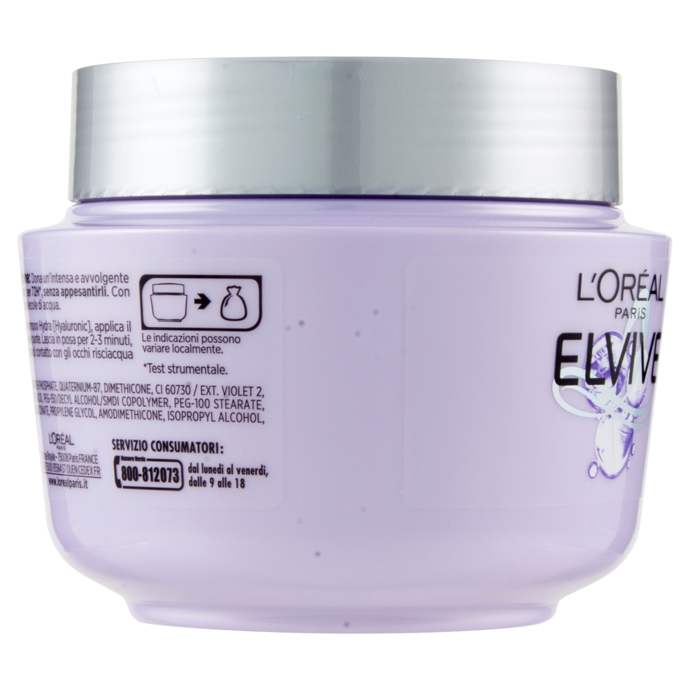 L'Oreal Paris Maschera Elvive Hydra Hyaluronic con Acido Ialuronico 72H Booster di Idratazione 300ml